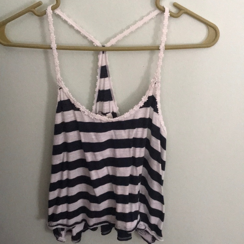 Navy blue and white striped Abercrombie tank top